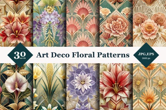 Art Deco Floral Seamless Patterns 05: Elegance Meets Geometry