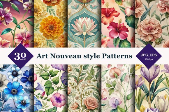 Art Nouveau Style Seamless Patterns 05: A Modern Vintage Fusion