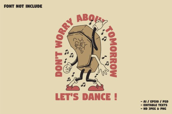 Dancing Coffin Retro Cartoon Emblem