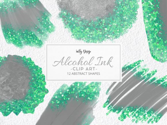 Gray Alcohol Ink Mint Glitter Clip Art