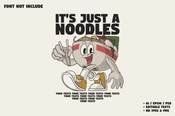 Quirky Ramen Bowl Retro Cartoon Mascot