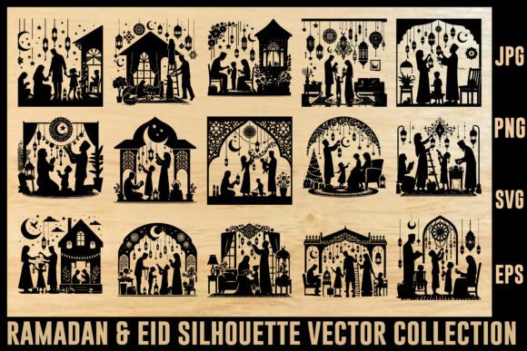 Ramadan Eid Silhouette Vector Designs: Versatile Art for Digital and Print Use