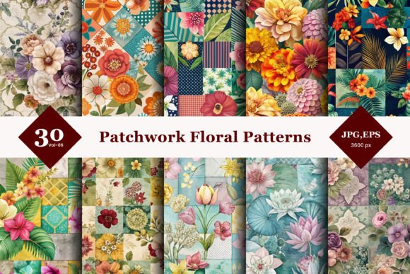 Unleash Your Creativity with Patchwork Floral Seamless Patterns 06